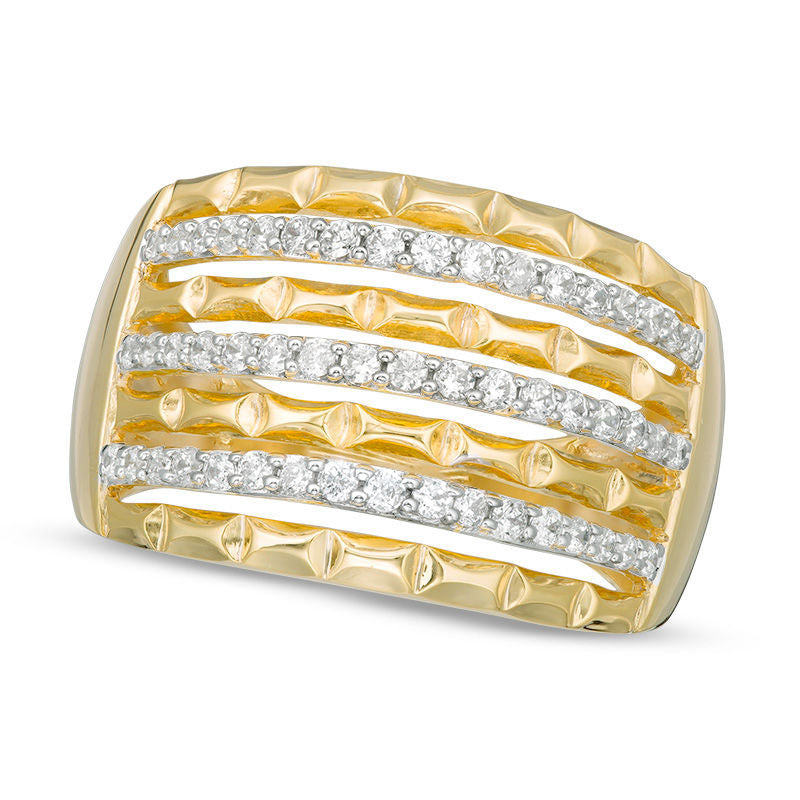 0.50 CT. T.W. Natural Diamond Multi-Row Textured Ring in Solid 10K Yellow Gold