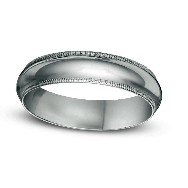 Men's 5.0mm Comfort-Fit Milgrain-Edge Wedding Band in Solid 14K White Gold