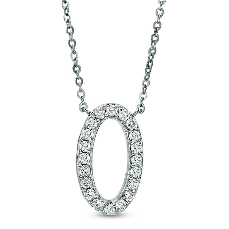 0.13 CT. T.W. Natural Diamond Mini Oval Necklace in 10K White Gold