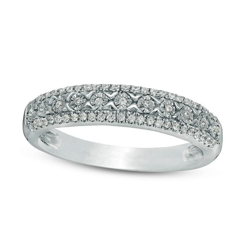 0.20 CT. T.W. Natural Diamond Three Row Anniversary Band in Sterling Silver