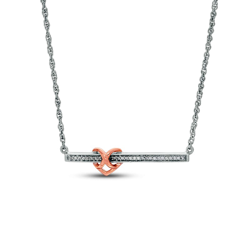 0.07 CT. T.W. Natural Diamond Infinity Heart Bar Necklace in Sterling Silver and 10K Rose Gold - 16.