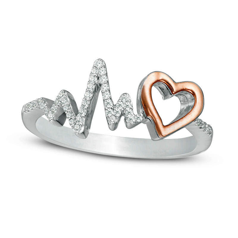 0.13 CT. T.W. Natural Diamond Heartbeat and Heart Ring in Sterling Silver and Solid 10K Rose Gold