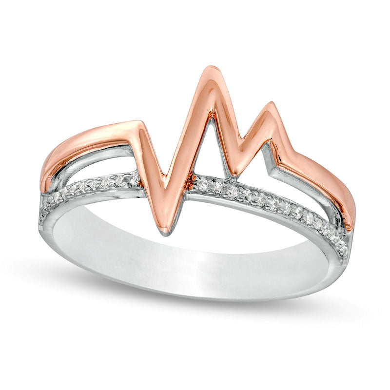 0.07 CT. T.W. Natural Diamond Heartbeat Stacked Ring in Sterling Silver with Solid 14K Rose Gold Pla