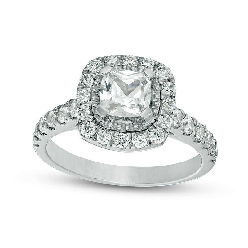 1.75 CT. T.W. Cushion-Cut Natural Diamond Frame Engagement Ring in Solid 14K White Gold