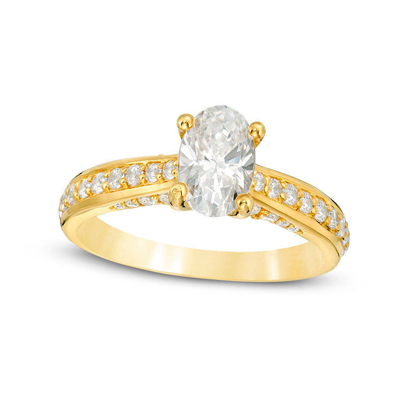 1.5 CT. T.W. Oval Natural Diamond Pav茅 Engagement Ring in Solid 14K Gold