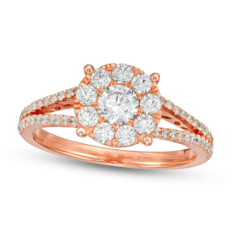 1.0 CT. T.W. Natural Diamond Frame Split Shank Engagement Ring in Solid 14K Rose Gold