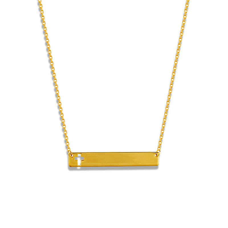 Cross Cutout Bar Necklace in 14K Gold