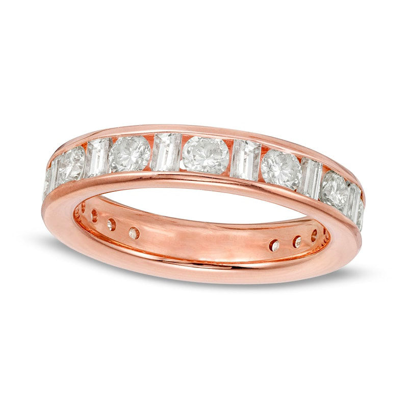 2.5 CT. T.W. Baguette and Round Natural Diamond Alternating Eternity Wedding Band in Solid 18K Rose 