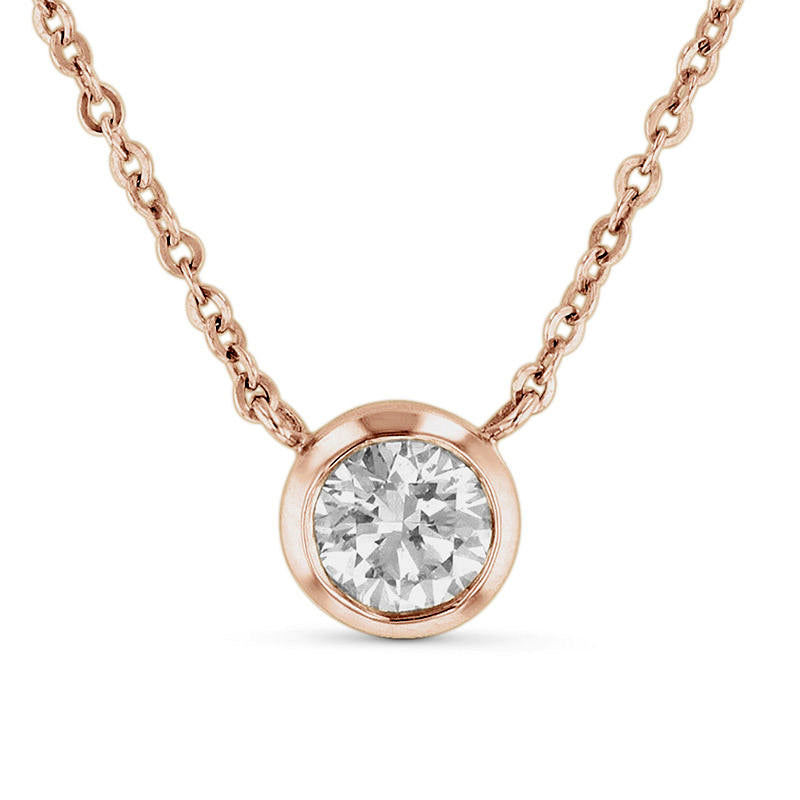 0.5 CT. Natural Clarity Enhanced Bezel-Set Solitaire Necklace in 14K Rose Gold (I/SI2)