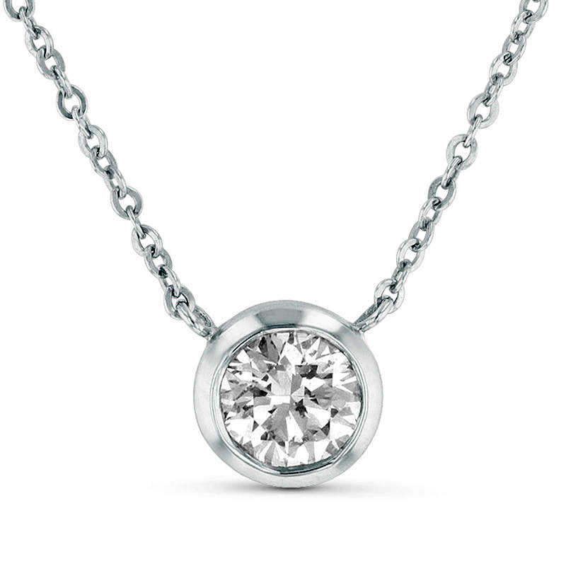 0.75 CT. Natural Clarity Enhanced Bezel-Set Solitaire Necklace in 14K White Gold (I/SI2)