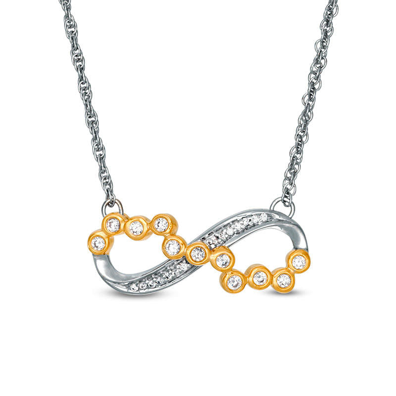 0.17 CT. T.W. Scattered Natural Diamond Sideways Infinity Necklace in 10K Two-Tone Gold