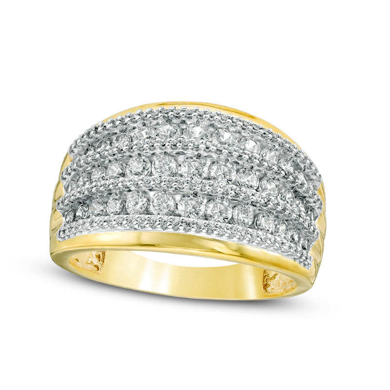 1.0 CT. T.W. Natural Diamond Alternating Graduated Multi-Row Ring in Solid 10K Yellow Gold