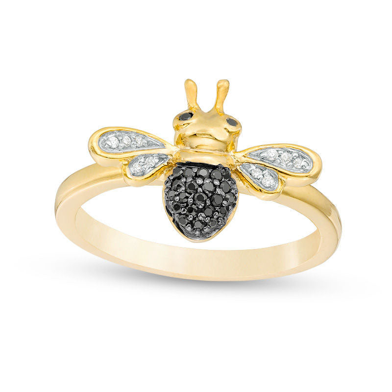 0.10 CT. T.W. Enhanced Black and White Natural Diamond Bumble Bee Ring in Sterling Silver and Solid 