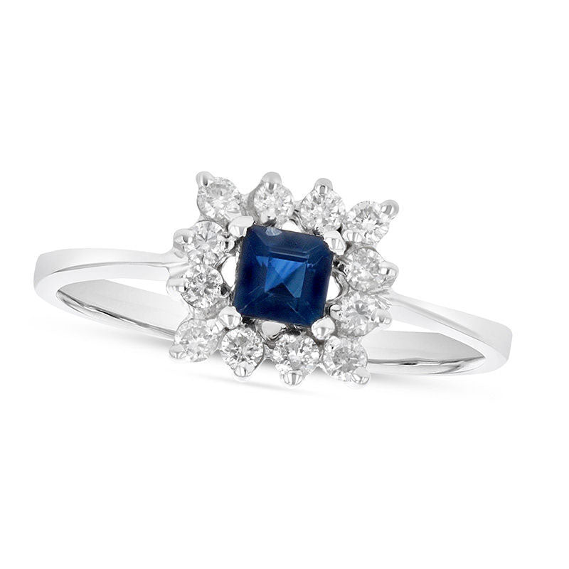 4.0mm Princess-Cut Blue Sapphire and 0.25 CT. T.W. Natural Diamond Shadow Frame Ring in Solid 14K Wh