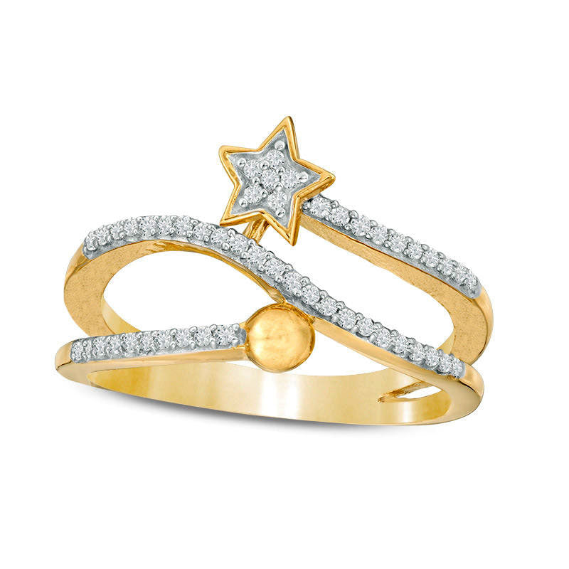 0.25 CT. T.W. Natural Diamond Star and Ball Wrap Ring in Sterling Silver with Solid 14K Gold Plate