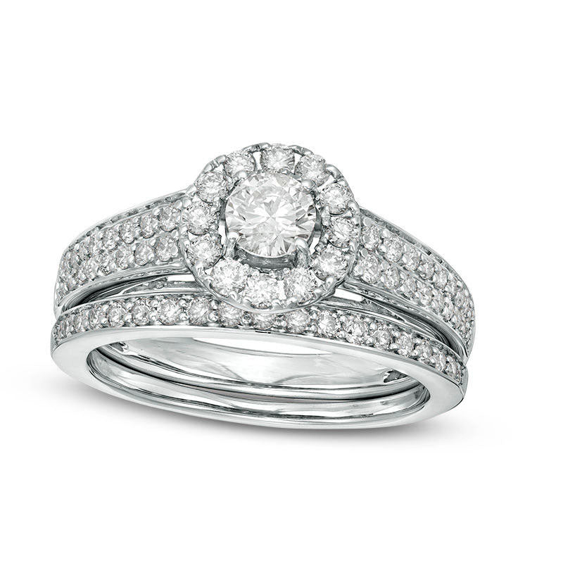 1.0 CT. T.W. Certified Natural Diamond Frame Bridal Engagement Ring Set in Solid 14K White Gold (I/I