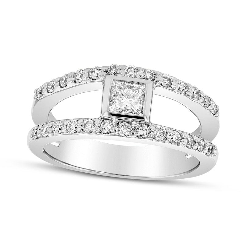 0.75 CT. T.W. Princess-Cut Natural Diamond Split Shank Engagement Ring in Solid 14K White Gold