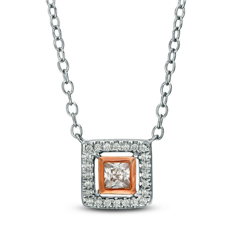 0.25 CT. T.W. Certified Princess-Cut Natural Diamond Frame Necklace in 14K Two-Tone Gold (I/I1)