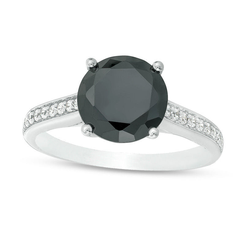 3.38 CT. T.W. Enhanced Black and White Natural Diamond Engagement Ring in Solid 14K White Gold - Siz