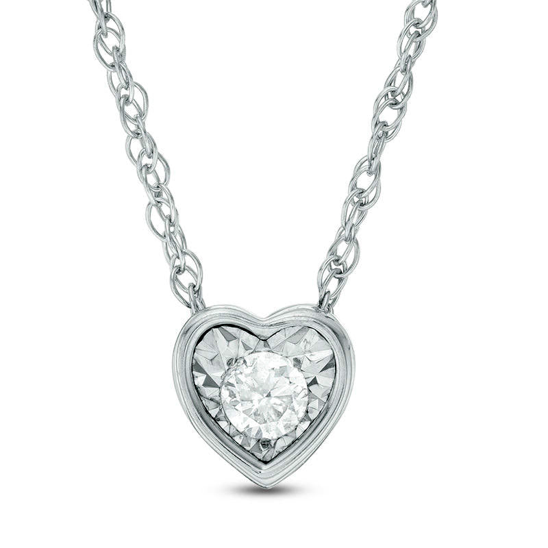 0.1 CT. Natural Clarity Enhanced Solitaire Heart-Shaped Necklace in 10K White Gold