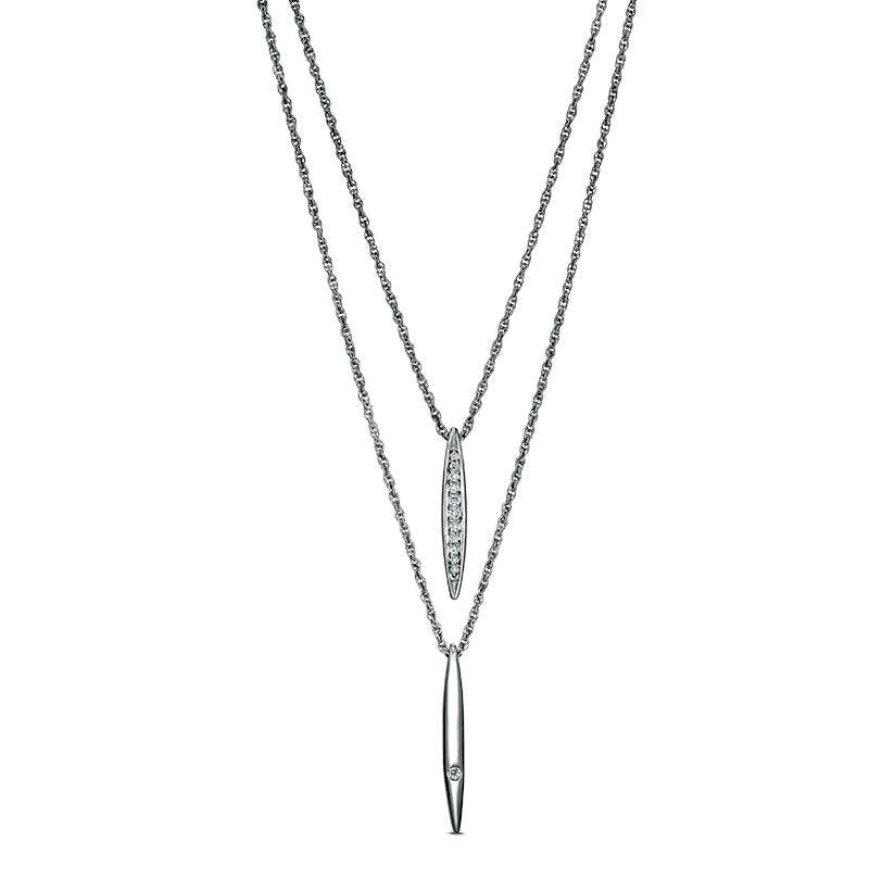 0.13 CT. T.W. Natural Diamond Linear Bar Double Strand Necklace in Sterling Silver - 20"