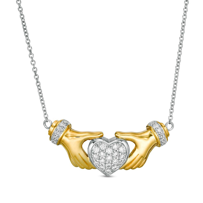 0.25 CT. T.W. Natural Diamond Heart Claddagh Necklace in Sterling Silver and 14K Gold Plate