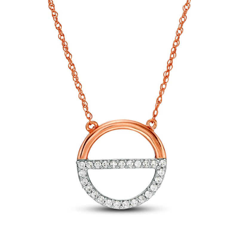 0.13 CT. T.W. Natural Diamond Open Divided Circle Necklace in 10K Rose Gold