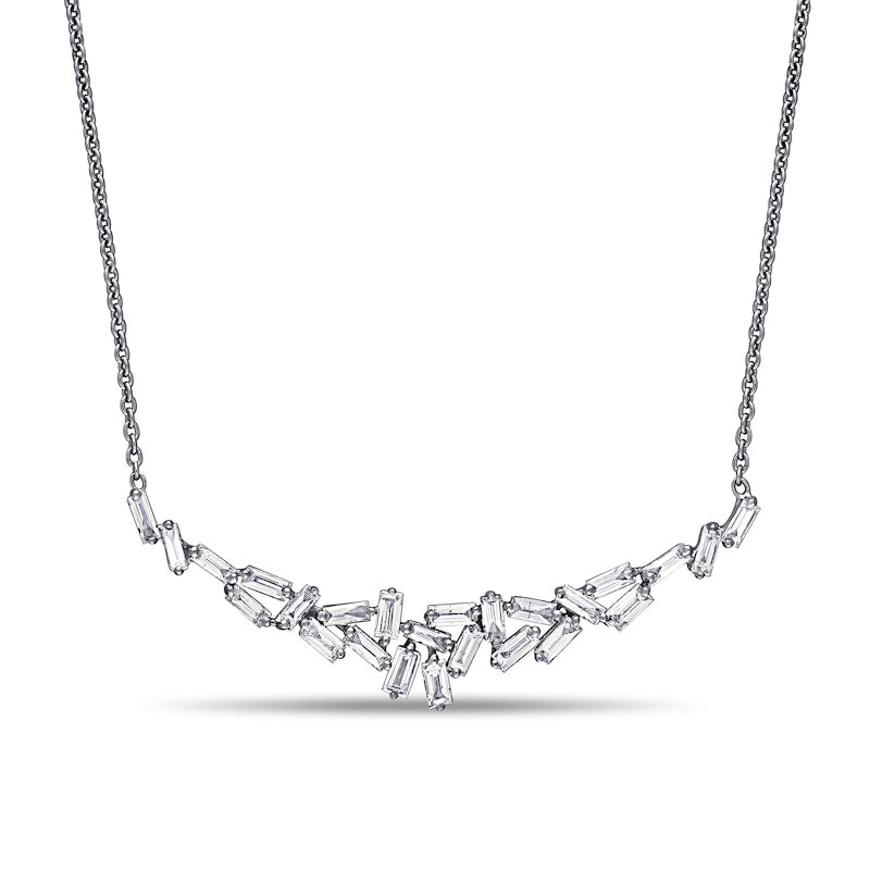 0.75 CT. T.W. Baguette Natural Diamond Scatter Necklace in 14K White Gold - 16"