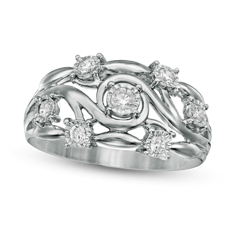 0.33 CT. T.W. Natural Diamond Woven Scroll Ring in Solid 10K White Gold