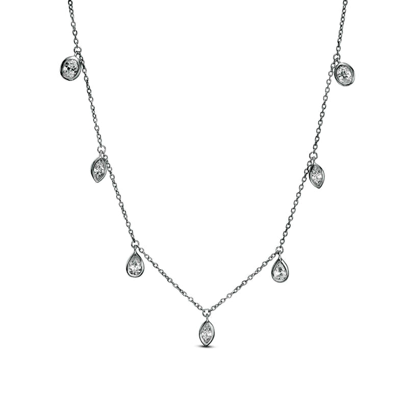 0.5 CT. T.W. Multi-Shaped Natural Diamond Bezel-Set Station Necklace in 10K White Gold