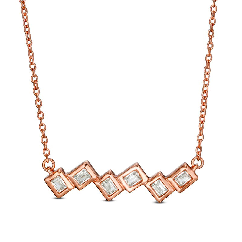 0.25 CT. T.W. Baguette Natural Diamond Zigzag Bezel-Set Necklace in 10K Rose Gold