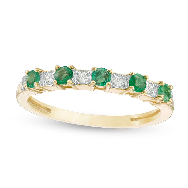 Alternating Emerald and 0.07 CT. T.W. Natural Diamond Five Stone Band in Solid 10K Yellow Gold