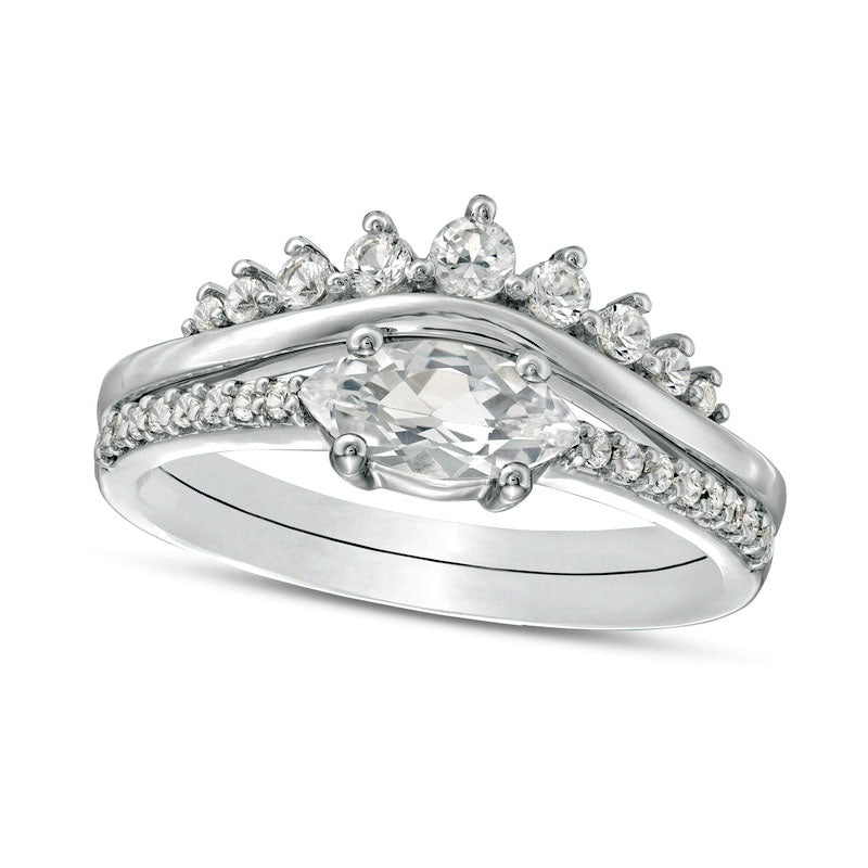 Marquise Lab-Created White Sapphire Crown Bridal Engagement Ring