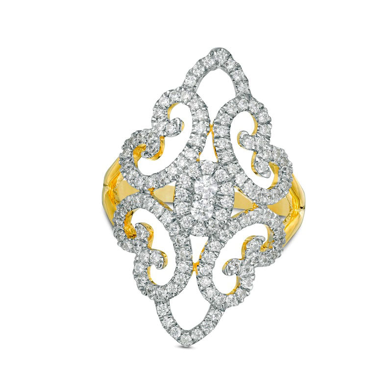 1.0 CT. T.W. Natural Diamond Marquise Filigree Swirl Ring in Solid 10K Yellow Gold