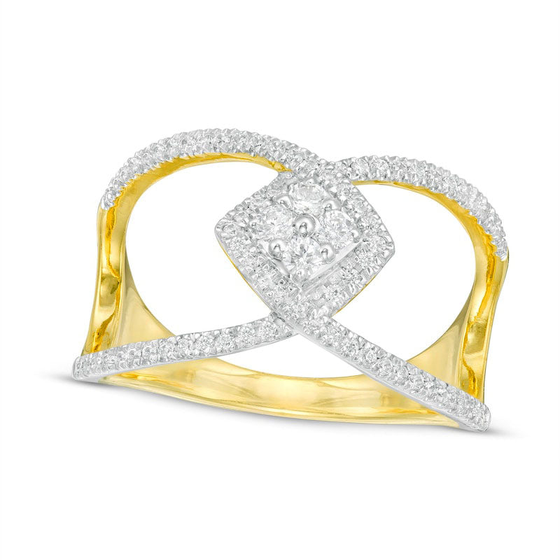 0.33 CT. T.W. Quad Natural Diamond Geometric Open Crossover Ring in Solid 10K Yellow Gold