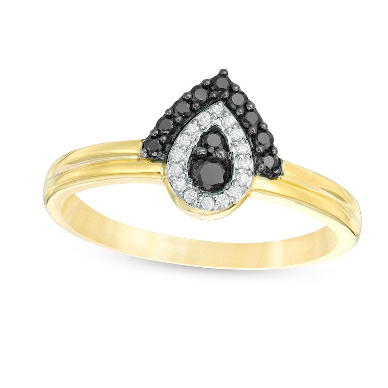 0.25 CT. T.W. Enhanced Black and White Natural Diamond Teardrop Frame Ring in Solid 10K Yellow Gold