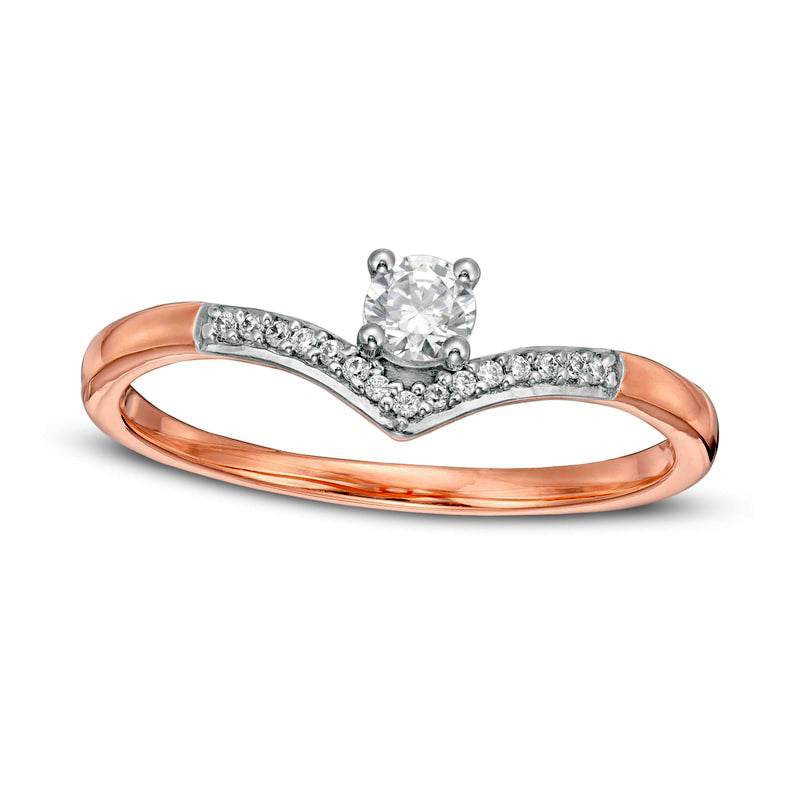 0.20 CT. T.W. Natural Diamond Chevron Promise Ring in Solid 10K Rose Gold