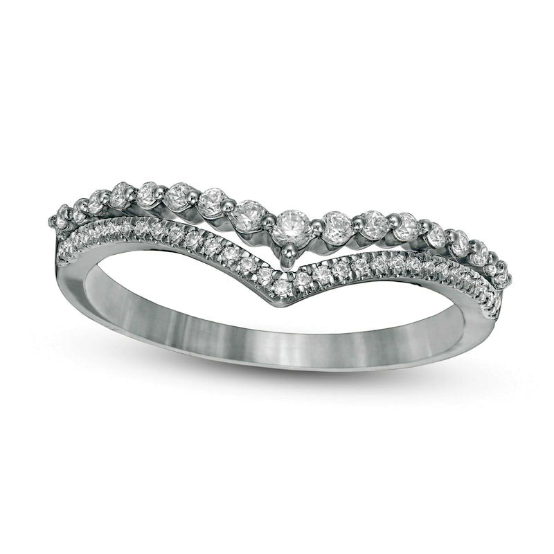 0.25 CT. T.W. Natural Diamond Double Chevron Anniversary Band in Solid 10K White Gold