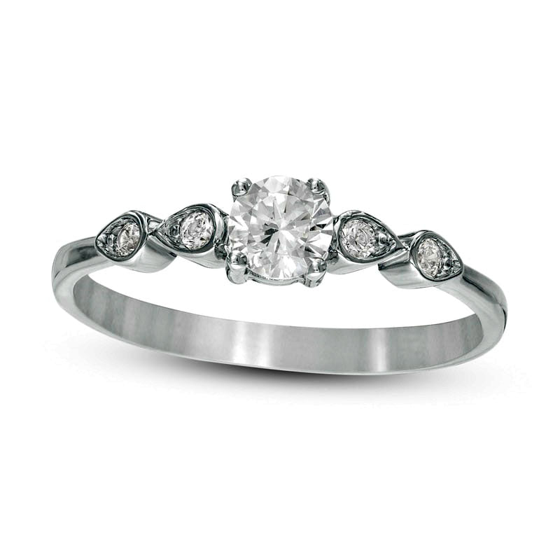 0.33 CT. T.W. Natural Diamond Petal-Sides Engagement Ring in Solid 10K White Gold