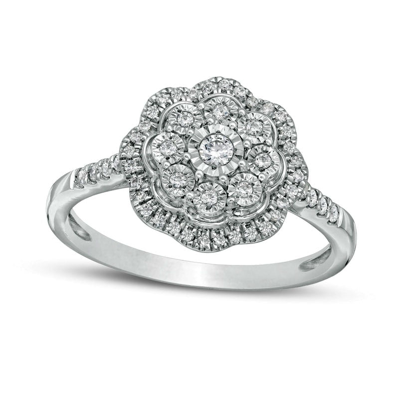 0.25 CT. T.W. Composite Natural Diamond Scallop Frame Promise Ring in Sterling Silver