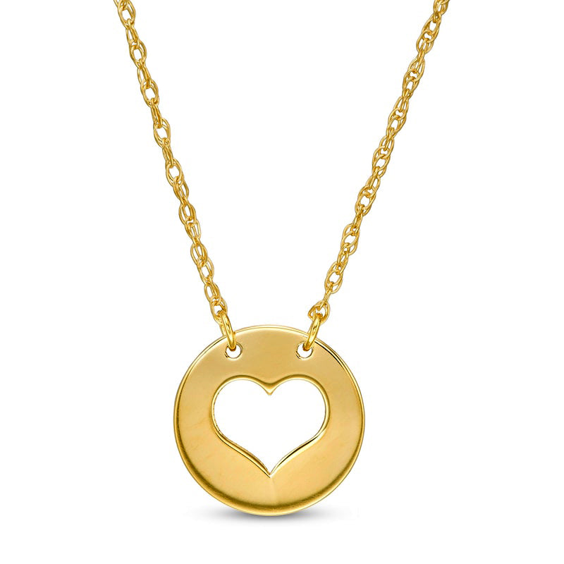 Mini Cut-Out Heart Disc Necklace in 14K Gold