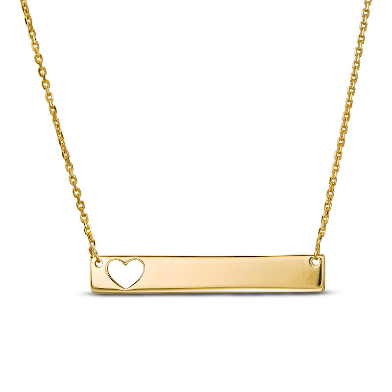 Mini Cut-Out Heart Accent Horizontal Bar Necklace in 14K Gold