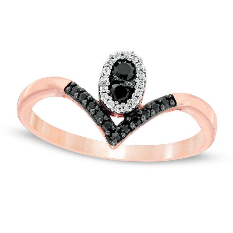 0.20 CT. T.W. Enhanced Black and White Natural Diamond Oval Frame Chevron Ring in Solid 10K Rose Gol