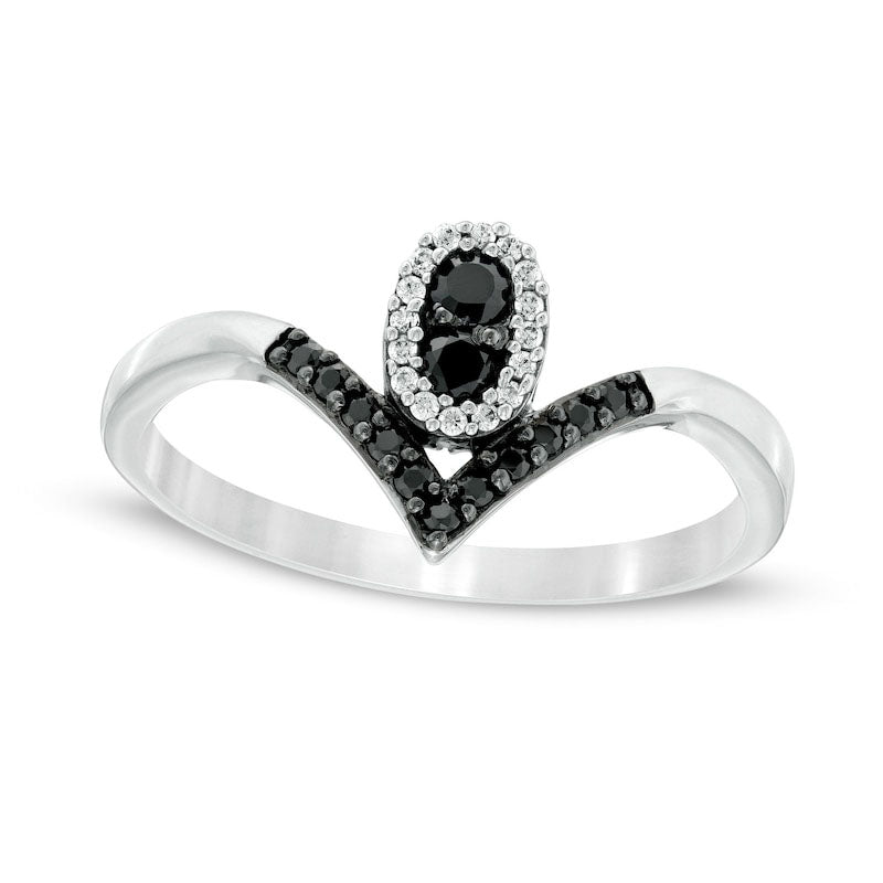 0.20 CT. T.W. Enhanced Black and White Natural Diamond Oval Frame Chevron Ring in Solid 10K White Go