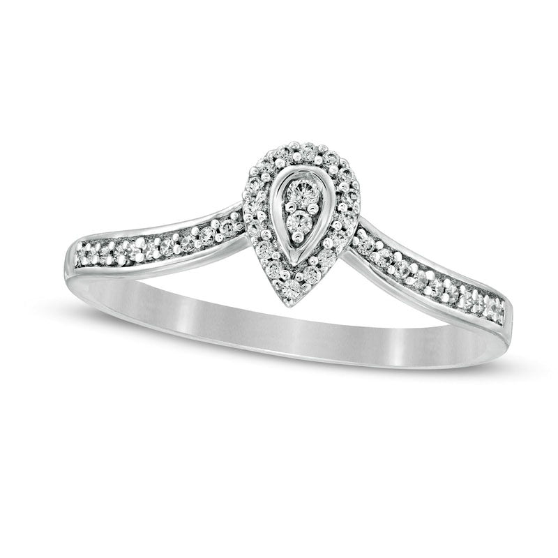 0.13 CT. T.W. Composite Natural Diamond Pear-Shaped Frame Chevron Promise Ring in Solid 10K White Go