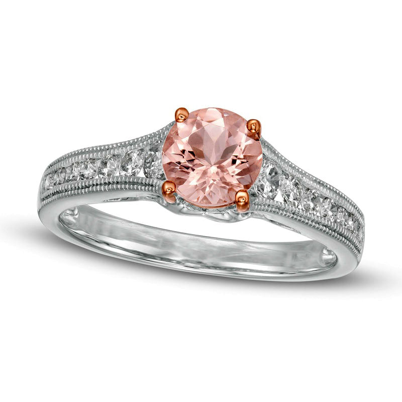 6.0mm Morganite and 0.38 CT. T.W. Natural Diamond Antique Vintage-Style Ring in Solid 14K White Gold