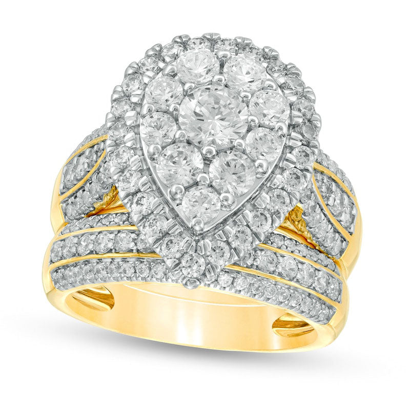 2.5 CT. T.W. Composite Natural Diamond Pear-Shaped Multi-Row Bridal Engagement Ring Set in Solid 10K