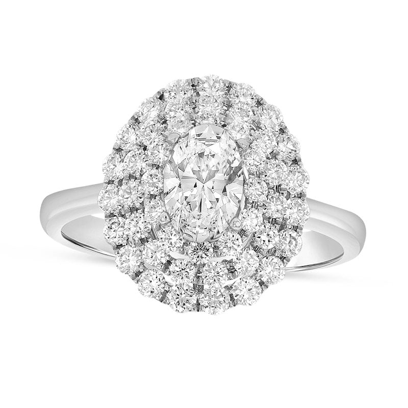 1.25 CT. T.W. Oval Natural Diamond Triple Frame Engagement Ring in Solid 18K White Gold (G/SI2)