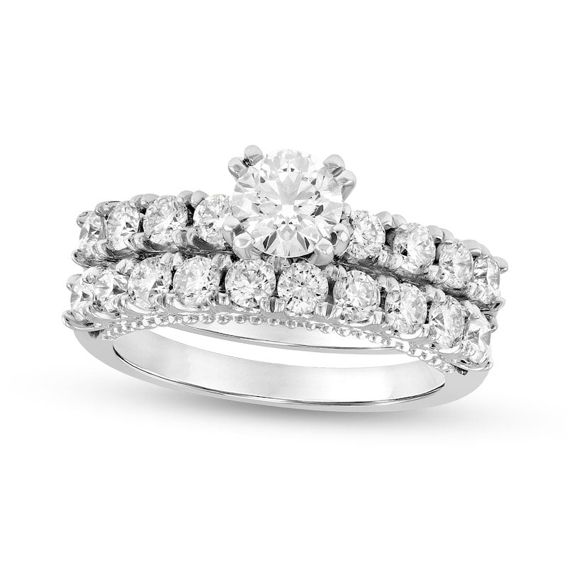 4.10 CT. T.W. Natural Diamond Antique Vintage-Style Bridal Engagement Ring Set in Solid 14K White Go