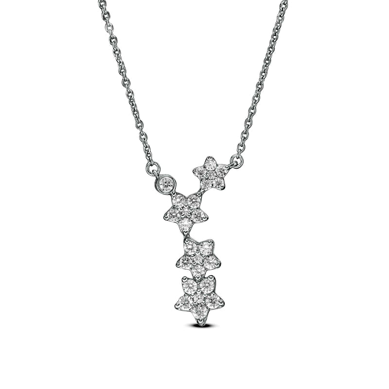 0.33 CT. T.W. Natural Diamond Linear Star Necklace in 10K White Gold